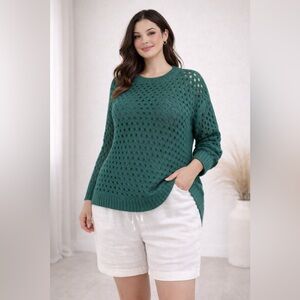 Torrid Open Knit Lightweight Sweater Green Spring Layer Plus Size 1 Capsule